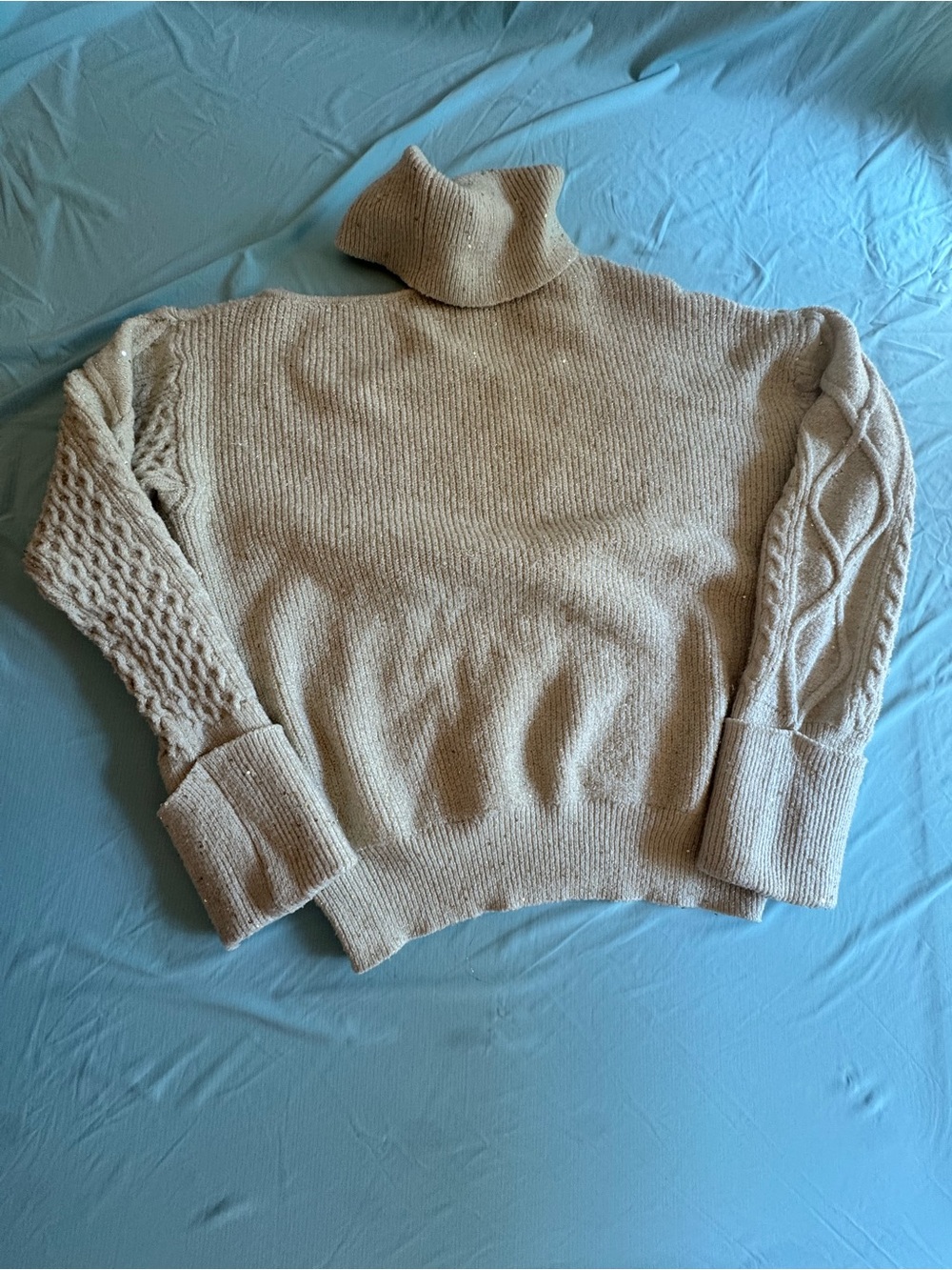 Sophia Jeans by Sophia Verga Cream Off-Shoulder Cable Knit Turtleneck Sweater - Picture 5 of 5
